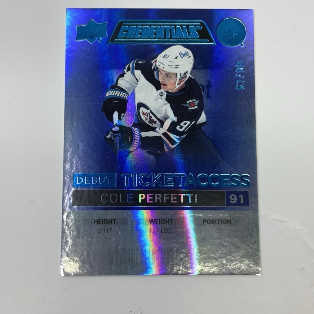 2021 Upper Deck Credentials Debut Ticket Access Blue /99 Cole Perfetti Rookie RC
